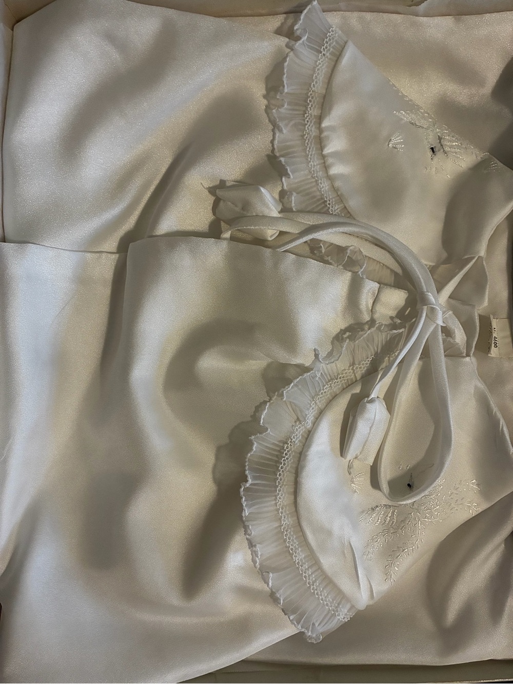 Luxury Japanese Infant Baptism Gown Ruffled Bib Set Peace Dove Embroidered Heir